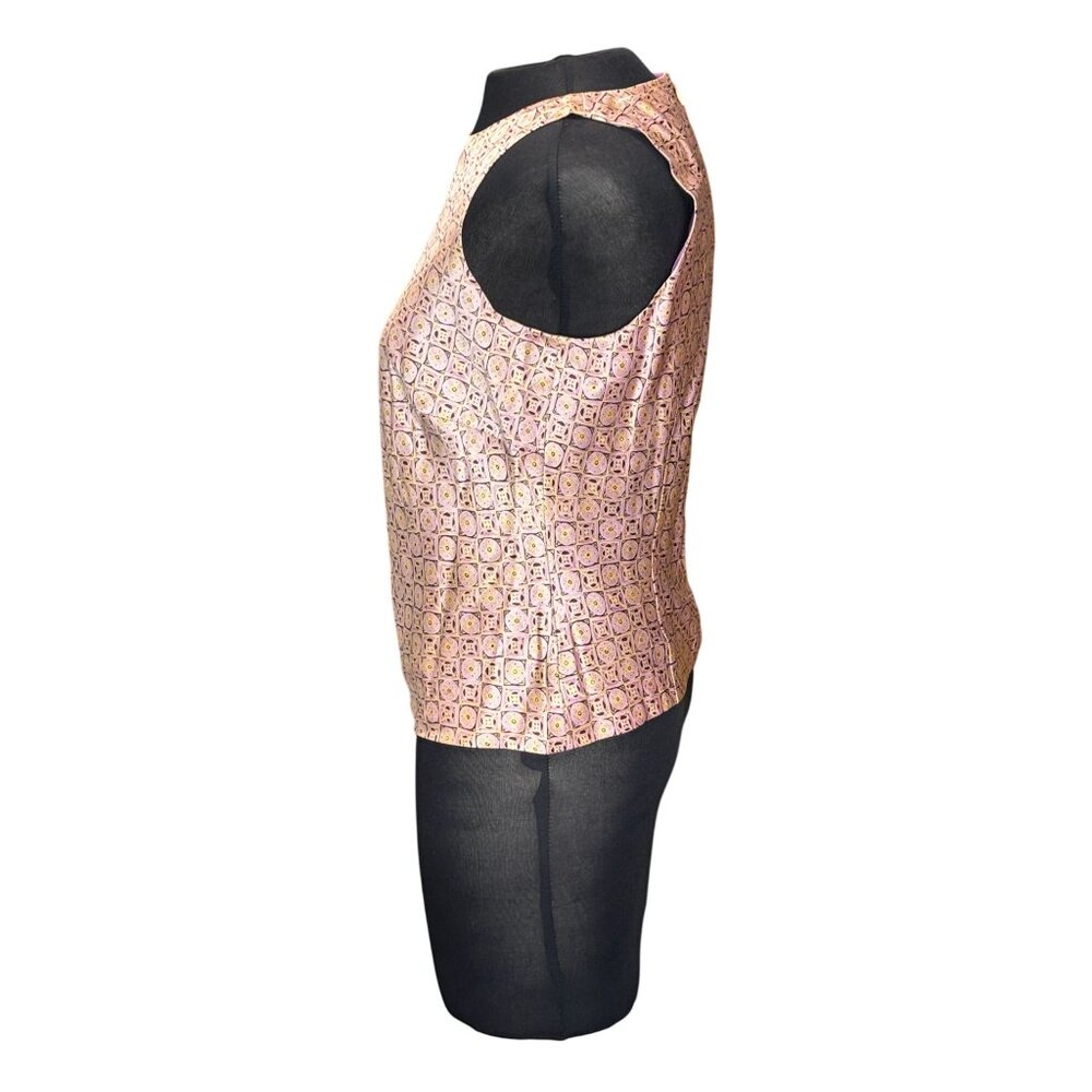 Ann Taylor Womens Sleeveless Silk Top Size 6 Gold & Purple Geometric Pattern - Picture 2 of 10